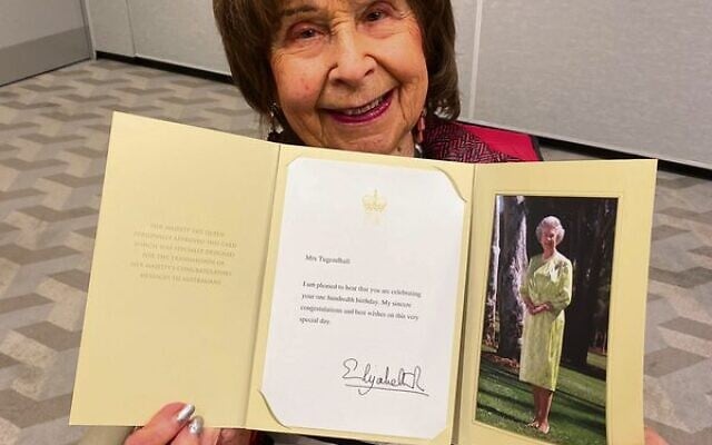 Lotti Tugendhaft with her letter from the Queen. Lotti Tugendhaft with her letter from the Queen.