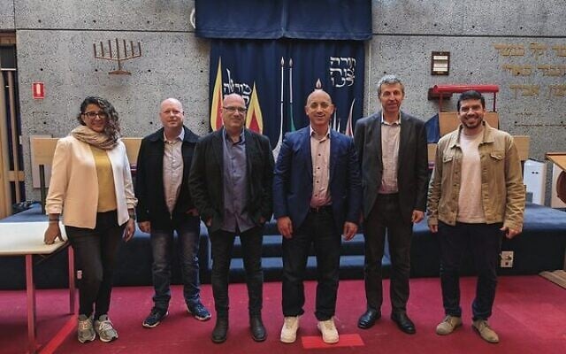 From left: Elite Paz, Yahel Ben-Aris, Ofir Libstein, Jonathan Greenblatt, Dan Springer and Eldad Shoham at Mount Scopus Memorial College. From left: Elite Paz, Yahel Ben-Aris, Ofir Libstein, Jonathan Greenblatt, Dan Springer and Eldad Shoham at Mount Scopus Memorial College.