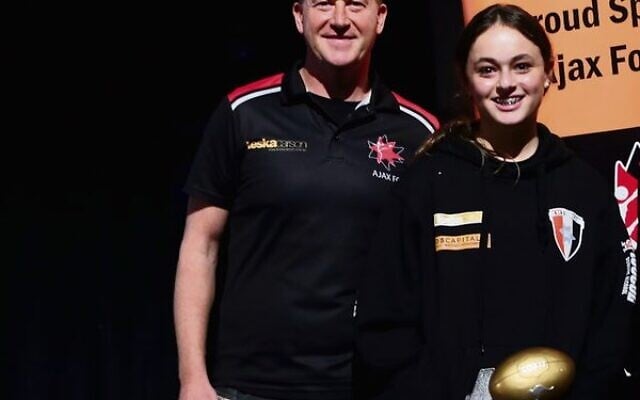 AJAX Junior Footy Club president Jamie Davis with 2022 Female Club Champion Tahlia Herman. AJAX Junior Footy Club president Jamie Davis with 2022 Female Club Champion Tahlia Herman.