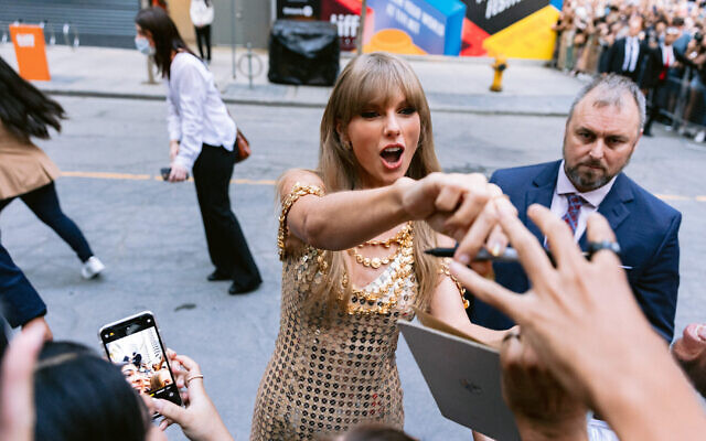 Taylor Swift greets fans before a conversation at the 2022 Toronto International Film Festival. Photo: Wesley Lapointe/Los Angeles Times, Getty Images via JTA Taylor Swift greets fans before a conversation at the 2022 Toronto International Film Festival. Photo: Wesley Lapointe/Los Angeles Times, Getty Images via JTA