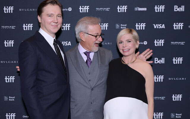Paul Dano, Steven Spielberg and Michelle Williams attend The Fabelmans premiere. Photo: Michael Loccisano/Getty Images via JTA Paul Dano, Steven Spielberg and Michelle Williams attend The Fabelmans premiere. Photo: Michael Loccisano/Getty Images via JTA