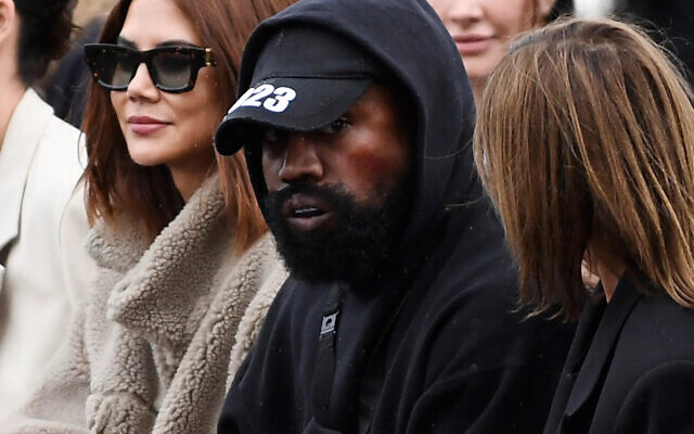 Kanye West at the Givenchy Spring-Summer 2023 fashion show during the Paris Womenswear Fashion Week in October. Photo: Julien de Rosa/AFP, Getty Images via JTA Kanye West at the Givenchy Spring-Summer 2023 fashion show during the Paris Womenswear Fashion Week in October. Photo: Julien de Rosa/AFP, Getty Images via JTA