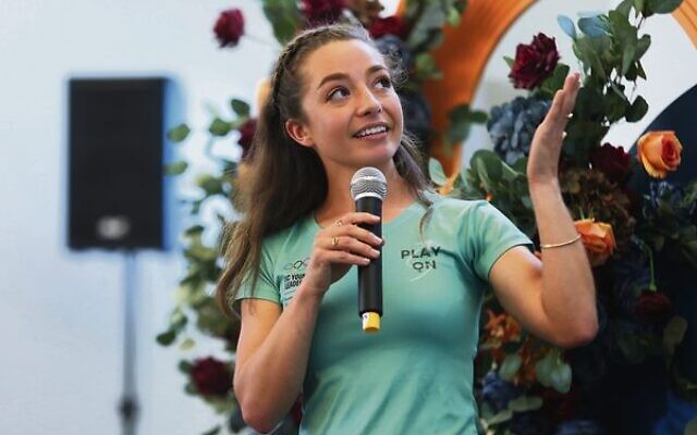 Olympian and Play On project founder Jemima Montag speaking at the launch last Sunday at Caulfield Park Pavilion. Photo: Peter Haskin Olympian and Play On project founder Jemima Montag speaking at the launch last Sunday at Caulfield Park Pavilion. Photo: Peter Haskin