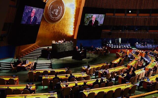 Palestinian Authority President Mahmoud Abbas speaking at the UN General Assembly in September. Photo: Spencer Platt/Getty Images/AFP Palestinian Authority President Mahmoud Abbas speaking at the UN General Assembly in September. Photo: Spencer Platt/Getty Images/AFP