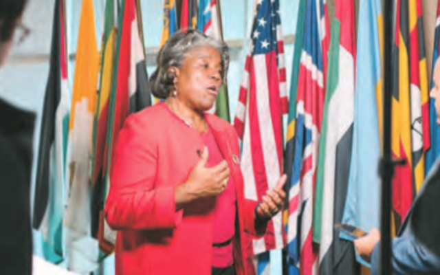 United States ambassador Linda Thomas-Greenfield speaks to reporters after voting to remove Iran from the UN Commission on the Status of Women. Photo: Anthony Behar/AAP United States ambassador Linda Thomas-Greenfield speaks to reporters after voting to remove Iran from the UN Commission on the Status of Women. Photo: Anthony Behar/AAP