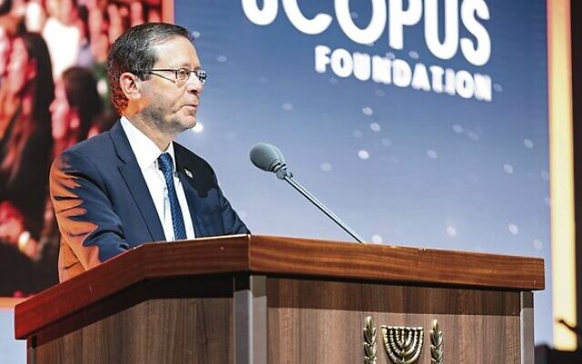 Israeli President Isaac Herzog at the Scopus Foundation event in Israel. Israeli President Isaac Herzog at the Scopus Foundation event in Israel.