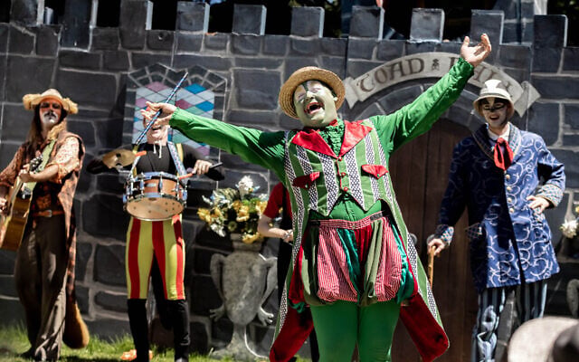 Mr Toad (Hamish Johnston) leads the singing in Australian Shakespeare Company’s Wind in the Willows at Melbourne’s Royal Botanic Gardens. Mr Toad (Hamish Johnston) leads the singing in Australian Shakespeare Company’s Wind in the Willows at Melbourne’s Royal Botanic Gardens.