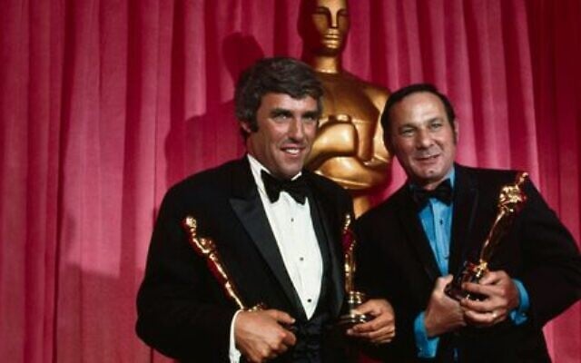 Composer Burt Bacharach (left) and lyricist Hal David hold Oscars they won for Raindrops Keep Falling on My Head from Butch Cassidy and the Sundance Kid, at the Academy Awards, 1970.
Photo: Bettmann/
Getty Images via JTA Composer Burt Bacharach (left) and lyricist Hal David hold Oscars they won for Raindrops Keep Falling on My Head from Butch Cassidy and the Sundance Kid, at the Academy Awards, 1970.
Photo: Bettmann/
Getty Images via JTA