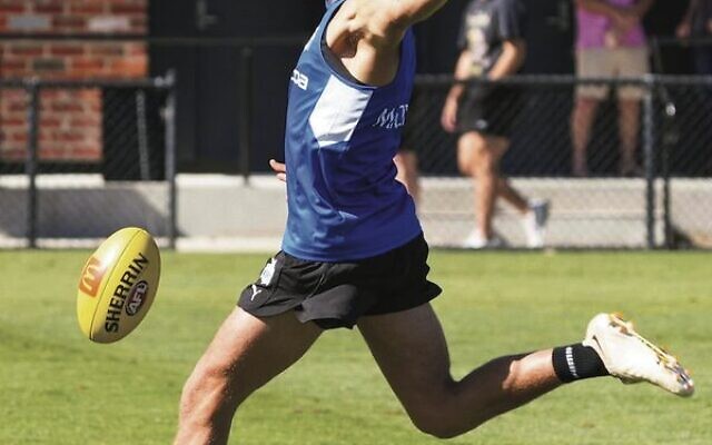Harry Sheezel in action at a recent Kangaroos training session. Photo: North Melbourne Kangaroos Harry Sheezel in action at a recent Kangaroos training session. Photo: North Melbourne Kangaroos