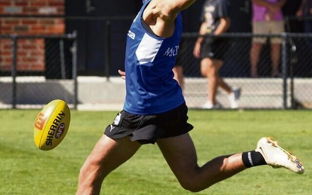 Harry Sheezel in action at a recent Kangaroos training session.
Photo: North Melbourne Kangaroos Harry Sheezel in action at a recent Kangaroos training session.
Photo: North Melbourne Kangaroos