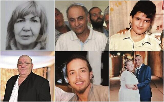 Victims killed in a terror attack in Jerusalem on January 27, 2023, clockwise from top right: Asher Natan, 14; Eli, 48, and Natali Mizrahi, 45; Ilya Sosansky, 26; Rafael Ben Eliyahu, 56; Irina Korolova, 59; and Shaul Hai, 68. Photos: courtesy via TOI Victims killed in a terror attack in Jerusalem on January 27, 2023, clockwise from top right: Asher Natan, 14; Eli, 48, and Natali Mizrahi, 45; Ilya Sosansky, 26; Rafael Ben Eliyahu, 56; Irina Korolova, 59; and Shaul Hai, 68. Photos: courtesy via TOI