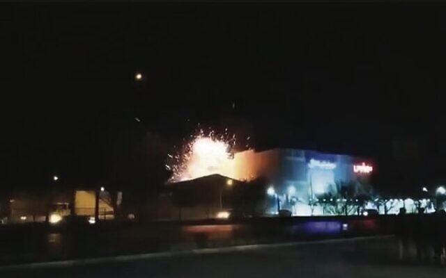 Screen grab from an unverified video circulating on social media said to show an explosion at a defence facility in Iran's Isfahan after an alleged drone strike on Saturday. Screen grab from an unverified video circulating on social media said to show an explosion at a defence facility in Iran's Isfahan after an alleged drone strike on Saturday.