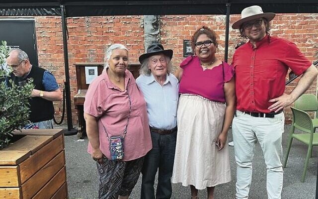 From left: Stolen Generations member Lavinia Richards, Holocaust survivor Andrew Steiner, Shania Richards, and Professor Ghil'ad Zuckermann at the conference. From left: Stolen Generations member Lavinia Richards, Holocaust survivor Andrew Steiner, Shania Richards, and Professor Ghil'ad Zuckermann at the conference.