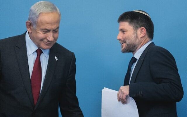 Benjamin Netanyahu and Bezalel Smotrich at a press conference at the Prime Minister's Office in January. Photo: Yonatan Sindel/Flash90 Benjamin Netanyahu and Bezalel Smotrich at a press conference at the Prime Minister's Office in January. Photo: Yonatan Sindel/Flash90