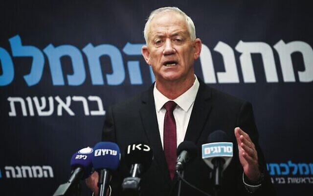 National Unity party leader Benny Gantz speaks to the media at the Knesset on March 1. Photo: Yonatan Sindel/Flash90 National Unity party leader Benny Gantz speaks to the media at the Knesset on March 1. Photo: Yonatan Sindel/Flash90