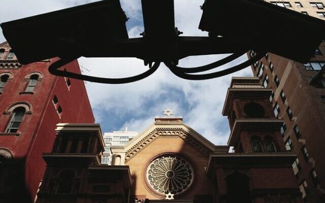 Security cameras hang across the street from the Park East Synagogue in New York City. Photo: Drew Angerer/Getty Images Security cameras hang across the street from the Park East Synagogue in New York City. Photo: Drew Angerer/Getty Images