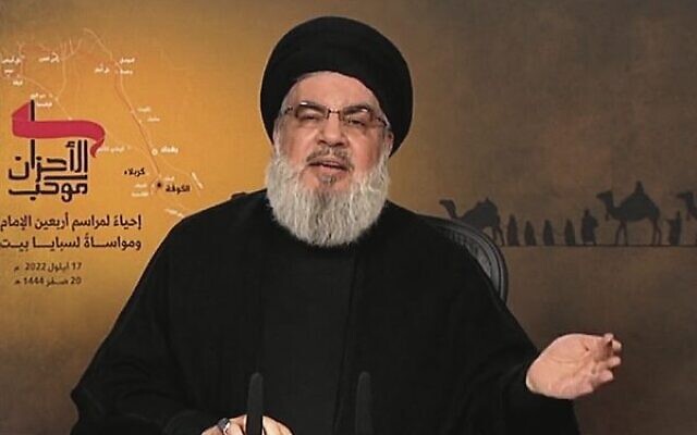 Hezbollah leader Hassan Nasrallah during a televised speech in 2022.
Photo: Twitter screenshot Hezbollah leader Hassan Nasrallah during a televised speech in 2022.
Photo: Twitter screenshot