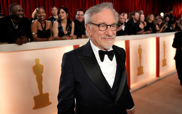 Steven Spielberg arrives at the Oscars on Sunday, March 12, 2023, at the Dolby Theatre in Los Angeles. Photo: AP Photo/John Locher via Times of Israel Steven Spielberg arrives at the Oscars on Sunday, March 12, 2023, at the Dolby Theatre in Los Angeles. Photo: AP Photo/John Locher via Times of Israel