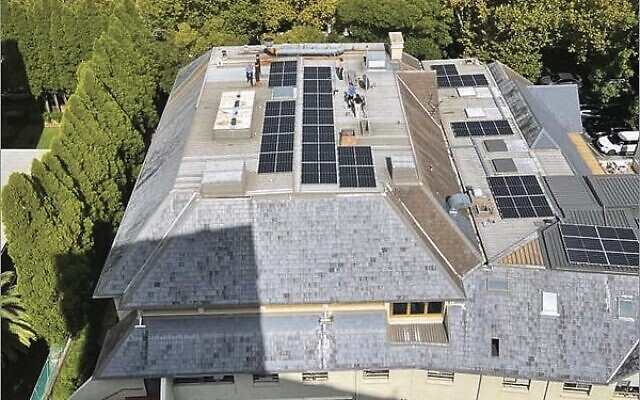 A view from above: The new solar panels installed on the roof of Wolper Jewish Hospital. A view from above: The new solar panels installed on the roof of Wolper Jewish Hospital.