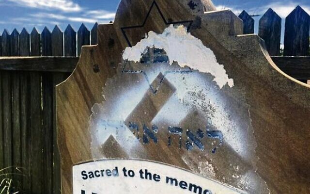 Ten Jewish headstones were vandalised at the South Maitland cemetery in Newcastle, NSW. Photo: Twitter Ten Jewish headstones were vandalised at the South Maitland cemetery in Newcastle, NSW. Photo: Twitter