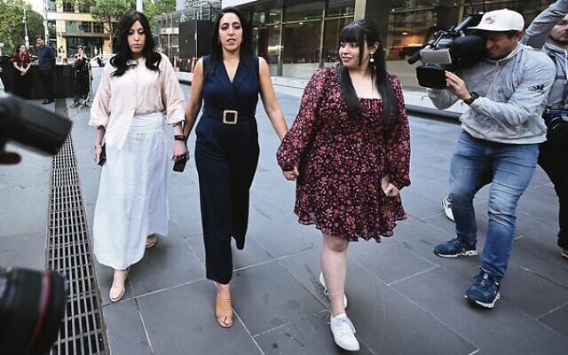 From left: Nicole Meyer, Elly Sapper, and Dassi Erlich leave after speaking to media outside the County Court of Victoria during Malka Leifer's trial. Photo: AAP Image/Joel Carrett From left: Nicole Meyer, Elly Sapper, and Dassi Erlich leave after speaking to media outside the County Court of Victoria during Malka Leifer's trial. Photo: AAP Image/Joel Carrett