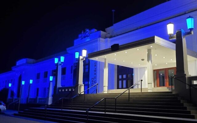 Old Parliament House lit up blue and white in honour of Yom Ha'atzmaut, 2023. Photo: Facebook. Old Parliament House lit up blue and white in honour of Yom Ha'atzmaut, 2023. Photo: Facebook.