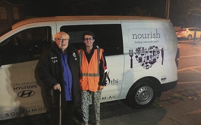 Father Bob with Ellen Frajman and TBI's Nourish van. Father Bob with Ellen Frajman and TBI's Nourish van.