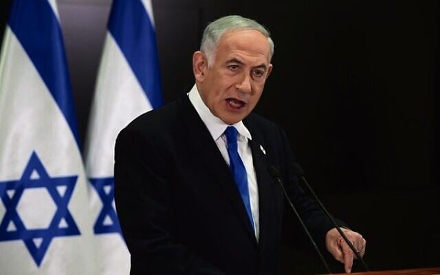 Prime Minister Benjamin Netanyahu at the press conference.
Photo: Tomer Neuberg/Flash90 Prime Minister Benjamin Netanyahu at the press conference.
Photo: Tomer Neuberg/Flash90