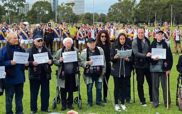Holocaust survivors at last year's #justlikeyou pre-match ceremony. Holocaust survivors at last year's #justlikeyou pre-match ceremony.