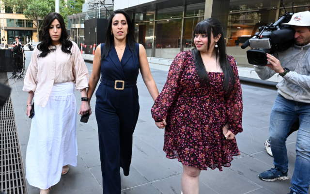 From left: Nicole Meyer, Elly Sapper, and Dassi Erlich leave after speaking to media outside the County Court of Victoria on Monday afternoon. Photo: AAP Image/Joel Carrett From left: Nicole Meyer, Elly Sapper, and Dassi Erlich leave after speaking to media outside the County Court of Victoria on Monday afternoon. Photo: AAP Image/Joel Carrett