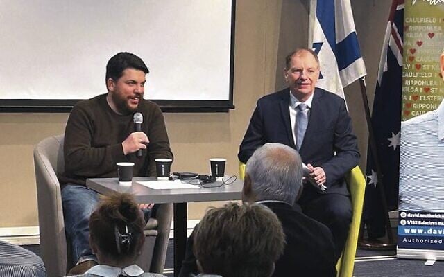 Leonid Volkov (left) with Victorian state MP David Southwick. Leonid Volkov (left) with Victorian state MP David Southwick.