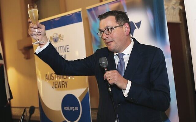 Premier Daniel Andrews makes a toast to Israel at the 75th anniversary celebration at the Windsor Hotel. Photo: Peter Haskin Premier Daniel Andrews makes a toast to Israel at the 75th anniversary celebration at the Windsor Hotel. Photo: Peter Haskin