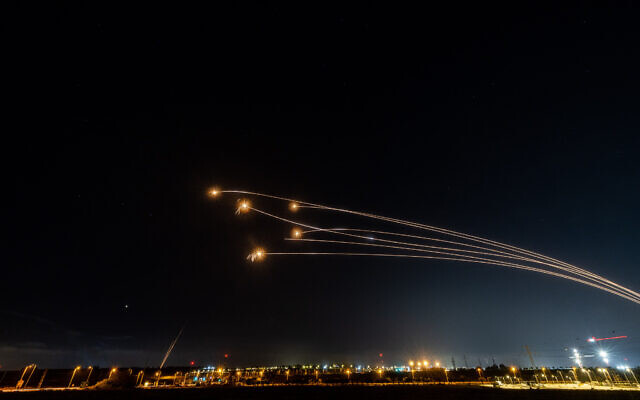 The Iron Dome anti-missile system fires interception missiles as rockets are fired from the Gaza Strip into Israel, as seen from Sderot, on May 13, 2023. Photo: Yonatan Sindel/Flash90 The Iron Dome anti-missile system fires interception missiles as rockets are fired from the Gaza Strip into Israel, as seen from Sderot, on May 13, 2023. Photo: Yonatan Sindel/Flash90