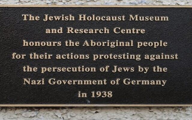 A plaque at the Melbourne Holocaust Museum commemorating an Aboriginal delegation attempting to present to the German consul general in 1938. Source: Monuments Australia A plaque at the Melbourne Holocaust Museum commemorating an Aboriginal delegation attempting to present to the German consul general in 1938. Source: Monuments Australia