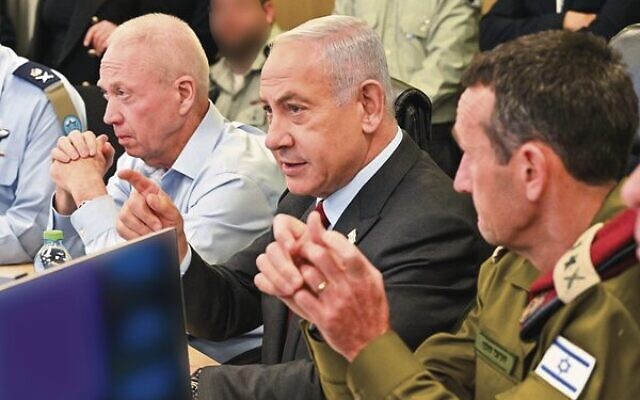 From left: Defence Minister Yoav Gallant, Prime Minister Benjamin Netanyahu and IDF Chief of Staff Herzi Halevi observe a joint US/Israeli military exercise in January 2023. Photo: Kobi Gideon/GPO From left: Defence Minister Yoav Gallant, Prime Minister Benjamin Netanyahu and IDF Chief of Staff Herzi Halevi observe a joint US/Israeli military exercise in January 2023. Photo: Kobi Gideon/GPO