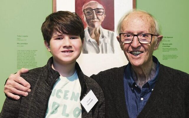Toby and his grandfather Alex with Toby's portrait My grandpa.
Photo: AGNSW/Christopher Snee Toby and his grandfather Alex with Toby's portrait My grandpa.
Photo: AGNSW/Christopher Snee