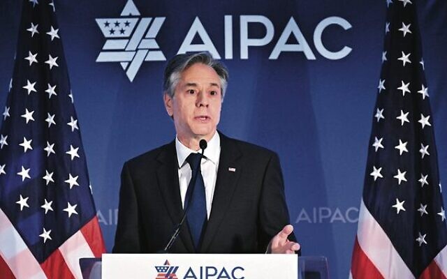Antony Blinken at the AIPAC policy summit in Washington.
Photo: Mandel Ngan / AFP Antony Blinken at the AIPAC policy summit in Washington.
Photo: Mandel Ngan / AFP