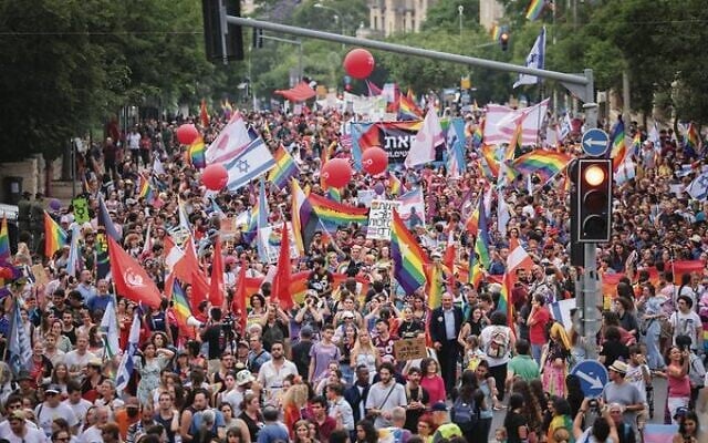 Participants in the annual Jerusalem Pride Parade on June 1.
Photo: Yonatan Sindel/Flash90 Participants in the annual Jerusalem Pride Parade on June 1.
Photo: Yonatan Sindel/Flash90
