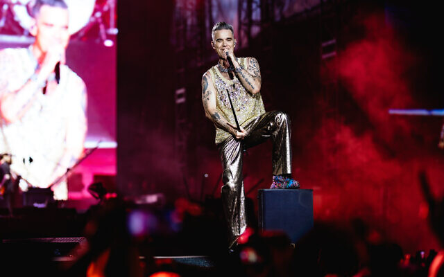 Robbie Williams on stage in Tel Aviv on June 1, 2023. Photo: Guy Sidi Robbie Williams on stage in Tel Aviv on June 1, 2023. Photo: Guy Sidi