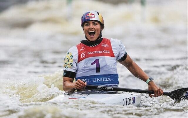 Jessica Fox celebrates after winning the women's canoe final in Prague last weekend in round two of the 2023 World Cup series. Photo: Bence Vekassy/ICF Jessica Fox celebrates after winning the women's canoe final in Prague last weekend in round two of the 2023 World Cup series. Photo: Bence Vekassy/ICF