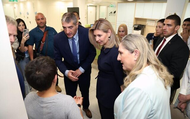 Ukrainian First Lady Olena Zelenska (second from right) and First Lady Michal Herzog (right) tour the Sheba Medical Center in Ramat Gan on June 19, 2023. Photo: supplied/Times of Israel Ukrainian First Lady Olena Zelenska (second from right) and First Lady Michal Herzog (right) tour the Sheba Medical Center in Ramat Gan on June 19, 2023. Photo: supplied/Times of Israel