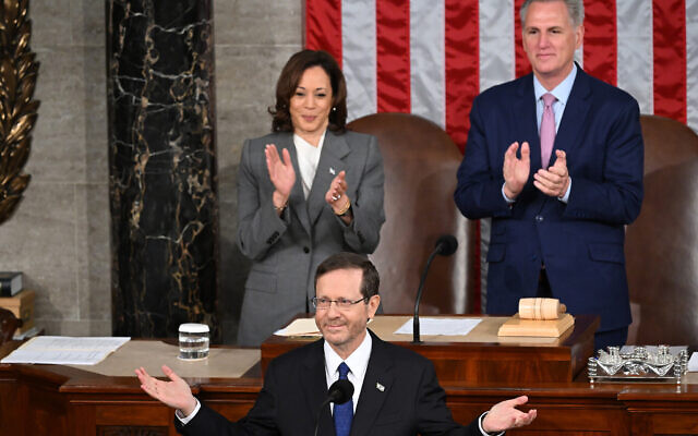 President Isaac Herzog addresses a Joint Session of Congress at the US Capitol in Washington, July 19, 2023. Photo: Saul Loeb/AFP President Isaac Herzog addresses a Joint Session of Congress at the US Capitol in Washington, July 19, 2023. Photo: Saul Loeb/AFP