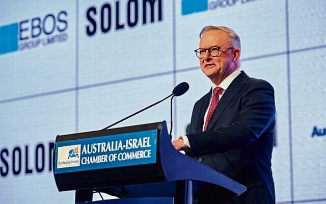 Prime Minister Anthony Albanese at an Australia–Israel Chamber of Commerce luncheon earlier this year. Photo: Dean Schmideg Prime Minister Anthony Albanese at an Australia–Israel Chamber of Commerce luncheon earlier this year. Photo: Dean Schmideg
