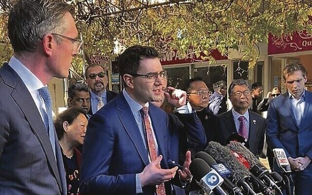 Darren Bark (centre) at a press conference with former premier Dominic Perrottet (left). Photo: Supplied Darren Bark (centre) at a press conference with former premier Dominic Perrottet (left). Photo: Supplied