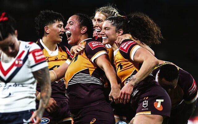 Ashleigh Werner (right) celebrates a Broncos try with her teammates. Photo: NRL Imagery Ashleigh Werner (right) celebrates a Broncos try with her teammates. Photo: NRL Imagery