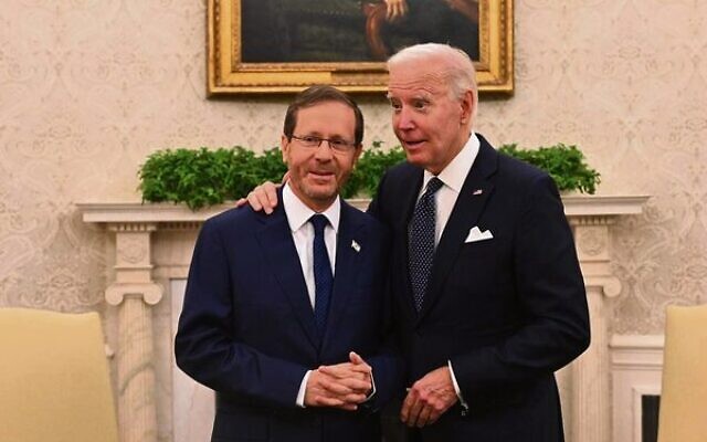 Presidents Isaac Herzog (left) and Joe Biden at the White House on October 26, 2022. Photo: GPO Presidents Isaac Herzog (left) and Joe Biden at the White House on October 26, 2022. Photo: GPO