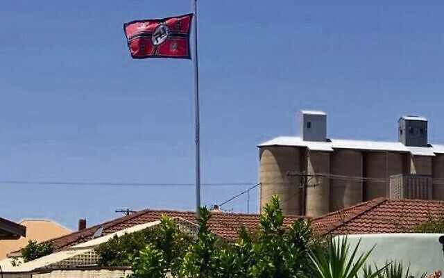 A Nazi flag flying in the Victorian town of Beulah in 2020. A Nazi flag flying in the Victorian town of Beulah in 2020.