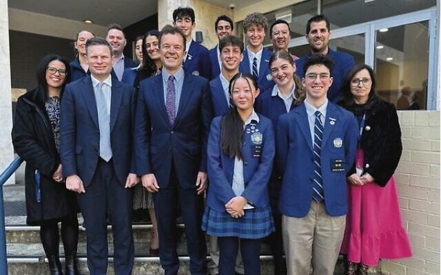 Matt Cross (front row on left) and Mark Speakman (to his left) with Masada College students and staff on July 25. Matt Cross (front row on left) and Mark Speakman (to his left) with Masada College students and staff on July 25.