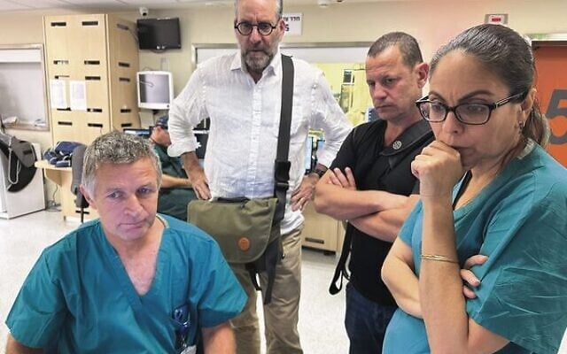 Daniel Goldman and Andrew Shostak (centre left and right) visit Hadassah hospital in Tel Aviv. Daniel Goldman and Andrew Shostak (centre left and right) visit Hadassah hospital in Tel Aviv.