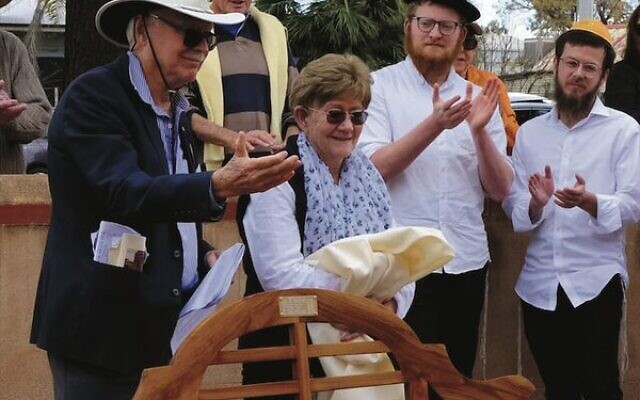 Professor Leon Mann (left) and Margaret Price at the memorial benches dedication ceremony at Broken Hill Synagogue. Photo: AJHS Professor Leon Mann (left) and Margaret Price at the memorial benches dedication ceremony at Broken Hill Synagogue. Photo: AJHS
